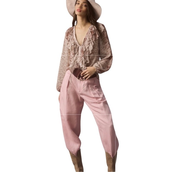 Anthropologie Snake Print Ruffled V Neck Long Sleeve Top Blouse Small Sheer NWT - Picture 10 of 10